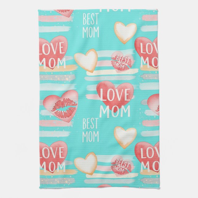Pop Art MOM Love Pattern in Turquoise (2) Geschirrtuch (Vertikal)