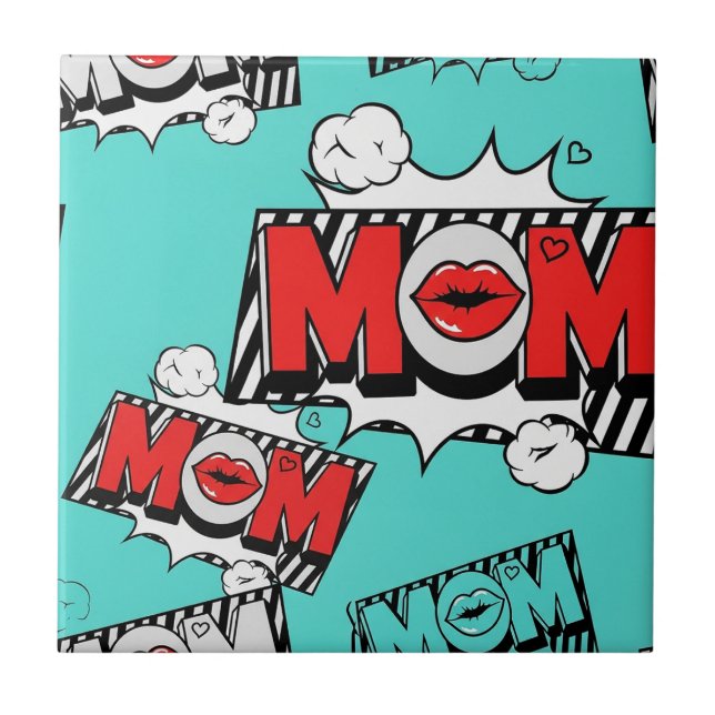 Pop Art MOM Love Pattern in Turquoise (4) Fliese (Vorderseite)