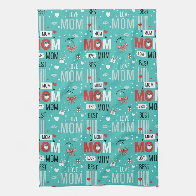 Pop Art MOM Love Pattern in Turquoise (7) Geschirrtuch (Vertikal)