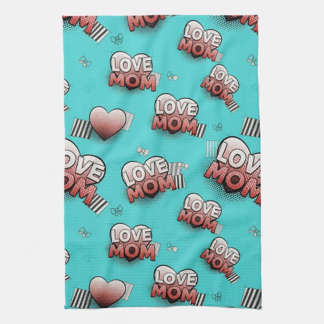 Pop Art MOM Love Pattern in Turquoise (8) Geschirrtuch (Vertikal)