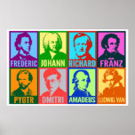 Pop Art Music Composers | Helle Mod Poster<br><div class="desc">Helle Farbtöne verleihen diesen grafischen Stylisierten Porträts berühmter Komponisten einen modernen Pop-Kunstgeist. Jedes Portrait ist in zwei verschiedenen Farbvarianten gestaltet und hat den ersten Namen der Künstlerin in einem feinen,  sauberen Schriftart. Acht Komponisten sind dabei: Chopin,  Bach,  Wagner,  Schubert,  Tschaikowsky,  Shostakowitsch,  Mozart und Beethoven. Augenfrische,  zeitgemäß und einzigartig!</div>