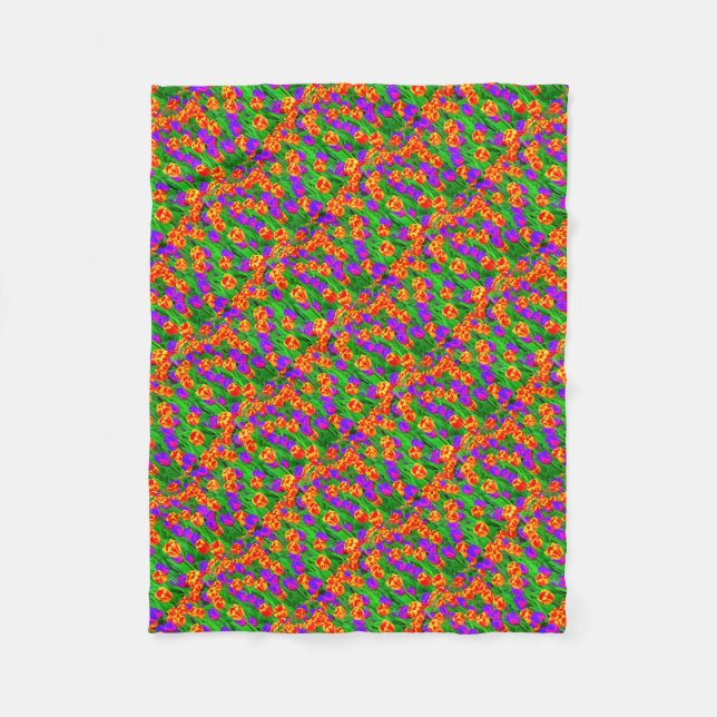 Pop Art Neon Tulips Fleecedecke (Vorderseite)