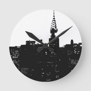 Pop Art New York Silhouette Runde Wanduhr