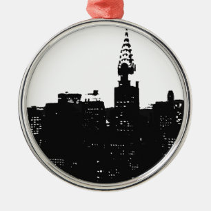 Pop Art New York Silhouette Silbernes Ornament