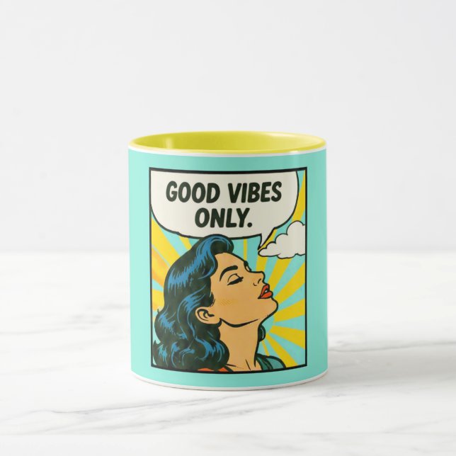 Pop Art „Nur gute Vibes“ Tasse (Zentrum)
