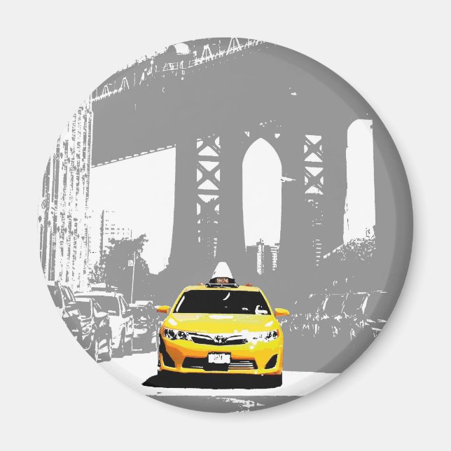 Pop Art Ny Yellow Taxi Nyc Brooklyn Bridge Magnet (Vorne)