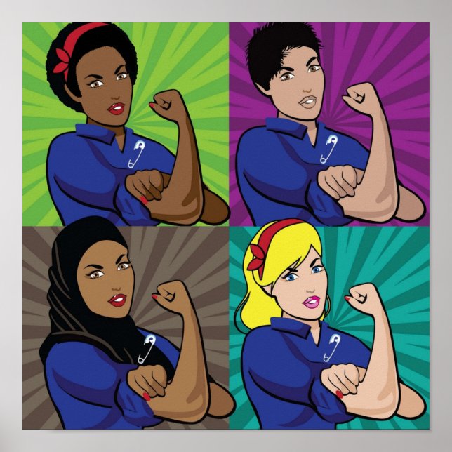 Pop art of multicultural Rosie the Riveters wearin Poster (Vorne)