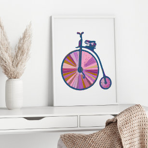 Pop Art Old modische Einrad Muster in Rosa Poster