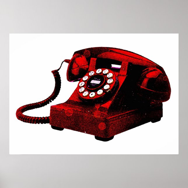 Pop Art Old Red Desk Telefonkasten Poster (Vorne)