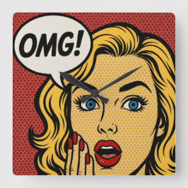 Pop-Art-OMG-Wanduhr Quadratische Wanduhr