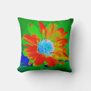 Pop Art Orange Daisy on Green Kissen