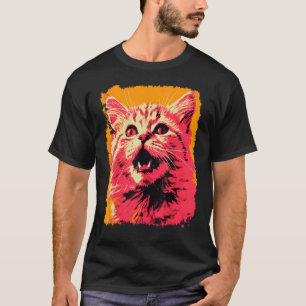 Pop Art Orange Ingwer Rosa Katze T-Shirt