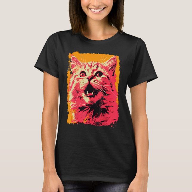 Pop-Art Orange Ingwer Rosa Katze T-Shirt (Vorderseite)