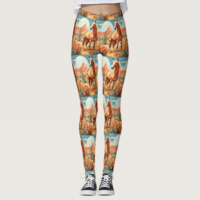 Pop Art Palomino Wüstenpferd Leggings (Vorderseite)