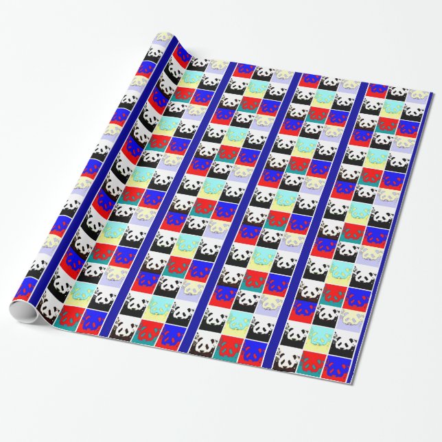 Pop Art Panda Artwork Weihnachtswrapping Paper Geschenkpapier (Ungerollt)