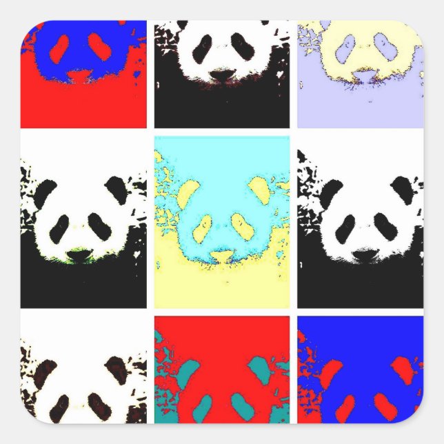 Pop Art Panda Quadratischer Aufkleber (Vorderseite)