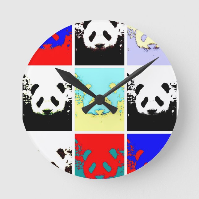 Pop Art Panda Runde Wanduhr (Vorderseite)