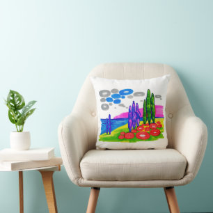 Pop-Art-Paradies – Fette grafische Landschaft Kissen