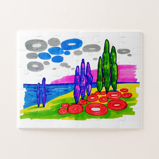 Pop-Art-Paradies – Fette grafische Landschaft Puzzle (Horizontal)