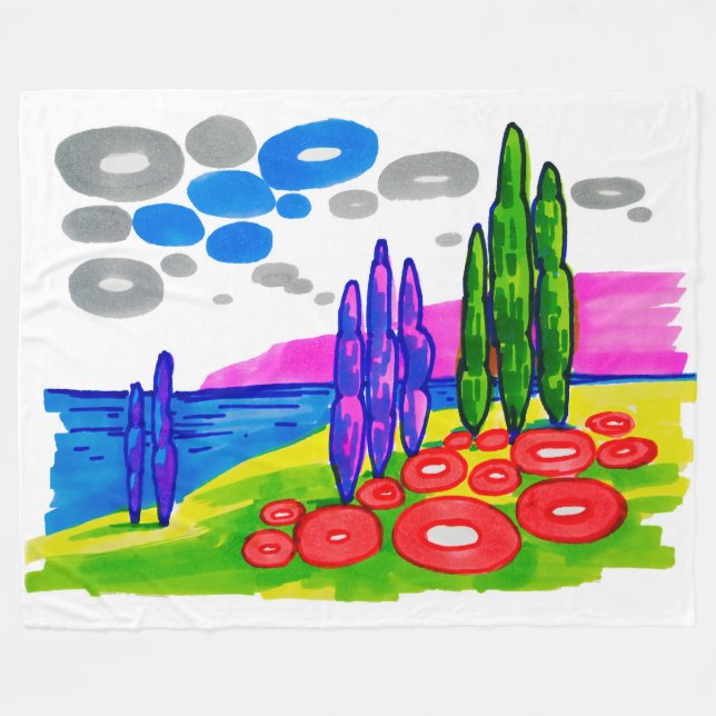 Pop Art Paradise – Bold Graphic Landscape Fleecedecke (Vorderseite (Horizontal))