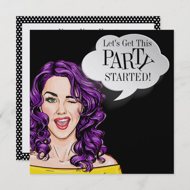 Pop Art Party Einladung (Vorne/Hinten)