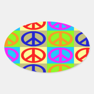 Pop Art Peace Symbol Oval Aufkleber