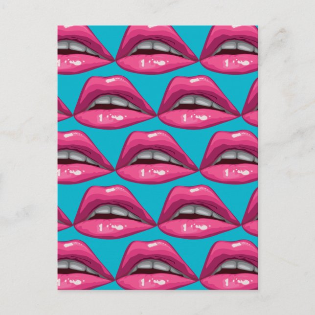 Pop Art Pink Lips Makeup Postkarte (Vorderseite)