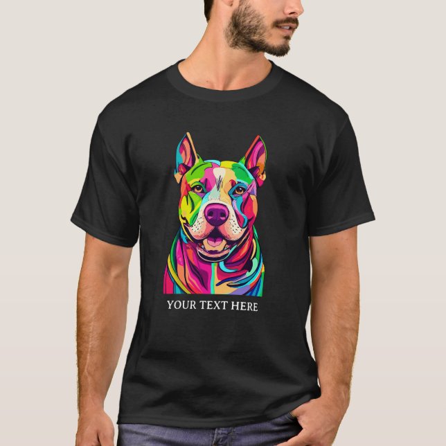 Pop Art Pitbull Personalisierter Text T-Shirt (Vorderseite)
