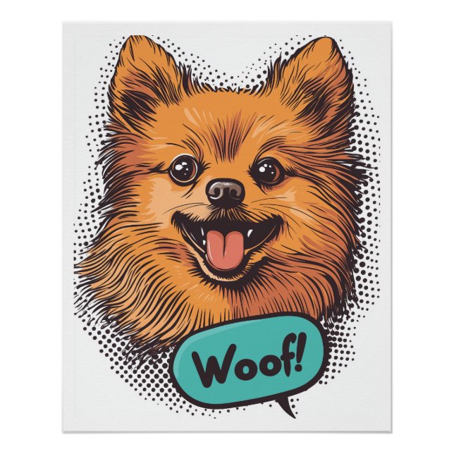 Pop Art Pomeranian � Retro Comic Hund Poster (Vorderseite)