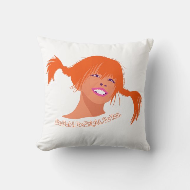 Pop Art Ponytail Girl Cushion – Fun, Bright & Play Kissen (Vorderseite)