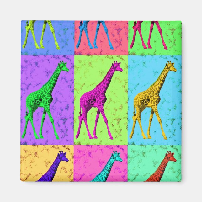Pop Art Popart Walking Giraffe mehrfarbig Magnet (Vorne)