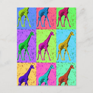 Pop Art Popart Walking Giraffe mehrfarbig Postkarte
