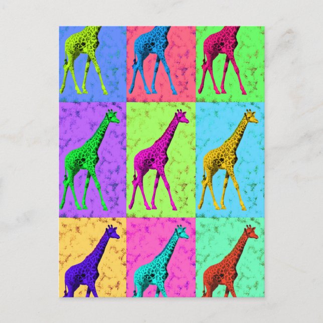 Pop Art Popart Walking Giraffe mehrfarbig Postkarte (Vorderseite)