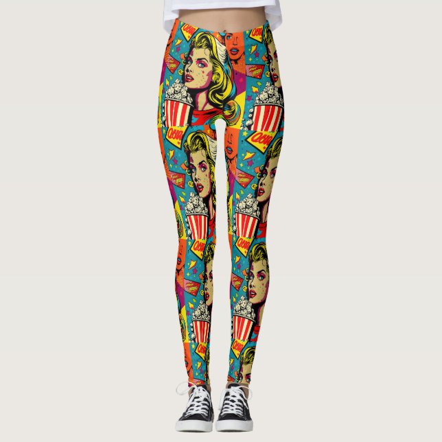 Pop Art Popcorn Mädchen Leggings (Vorderseite)