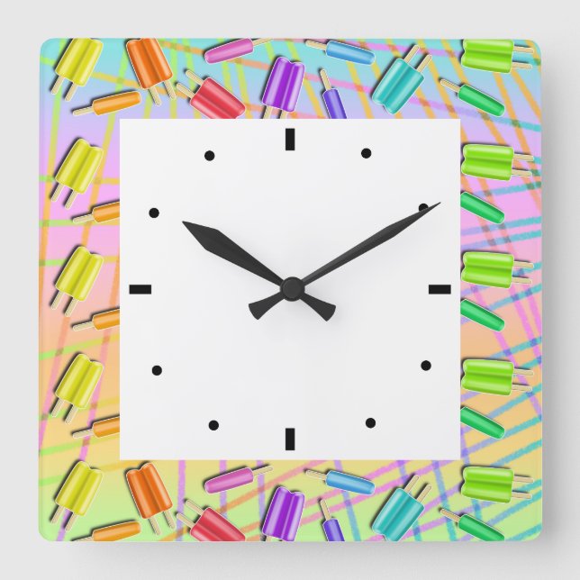 POP ART POPSICLES QUADRATISCHE WANDUHR (Vorderseite)
