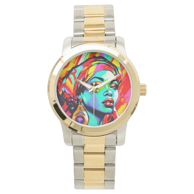 Pop Art Portrait Armbanduhr (Vorderseite)