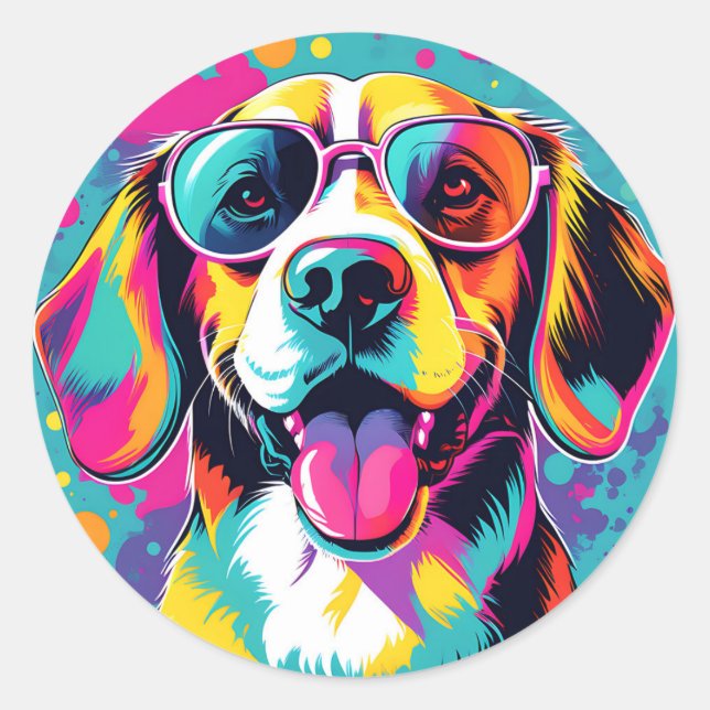 Pop Art Portrait Beagle Runder Aufkleber (Vorderseite)