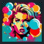 Pop Art Portrait - Die lebendige Frauenkünstlerin Poster<br><div class="desc">Dieses auffallende Plakatkunstbild zeichnet sich durch ein Pop-Kunstportrait eines Frauengesichts aus, das in lebhaften Farben und fett gedruckten Linien dargestellt wird. Die Merkmale der Frau sind übertrieben, mit leuchtend rosa Lippen und kühnen, schwarzen Wimpern, die ihren Blick unwiderstehlich machen. Der Hintergrund ist voll von lebhaften Farben, die das energetische Gefühl...</div>