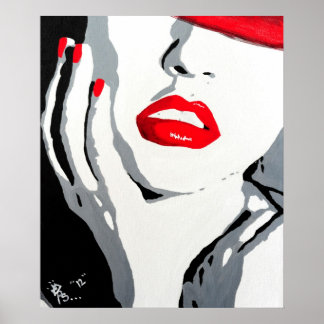 Pop Art Portrait Plakat rote Lippen und Nägel