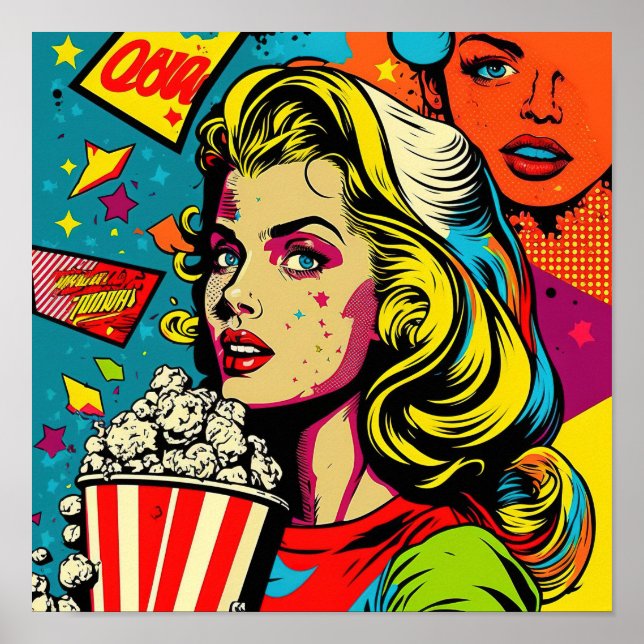 Pop Art Poster - All American Girl with PopCorn (Vorne)