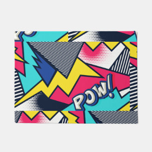 Pop Art Pow! Muster in Magenta, Blau und Schwarz Fußmatte