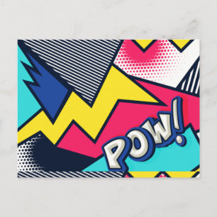 Pop Art Pow! Muster in Magenta, Blau und Schwarz Postkarte
