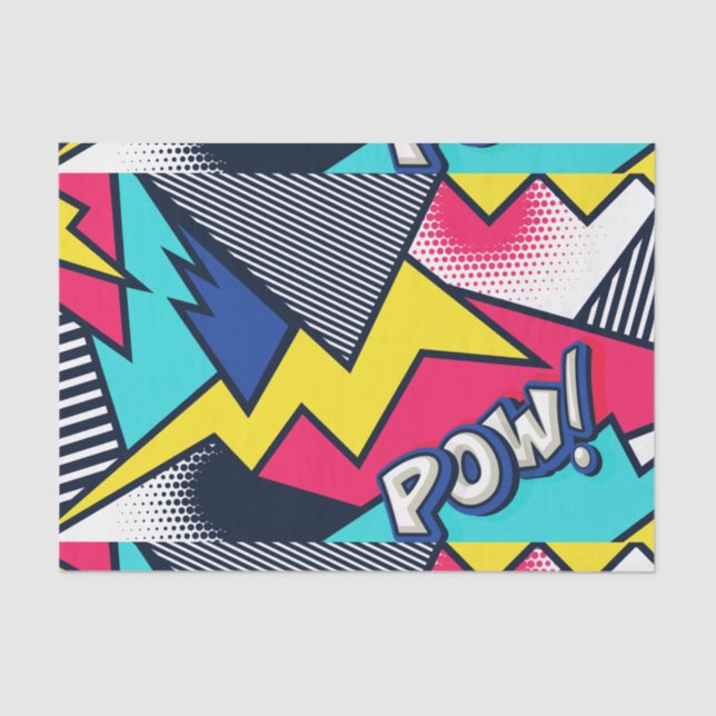 Pop Art Pow! Muster in Magenta, Blau und Schwarz Seidenpapier (Vorderseite)