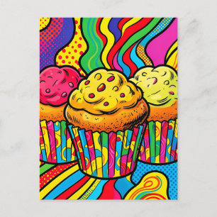 Pop-Art-Regenbogen-Cupcakes-Explosion Postkarte