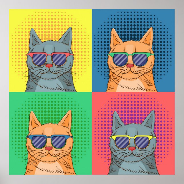 Pop Art Retro Cats Poster (Vorne)