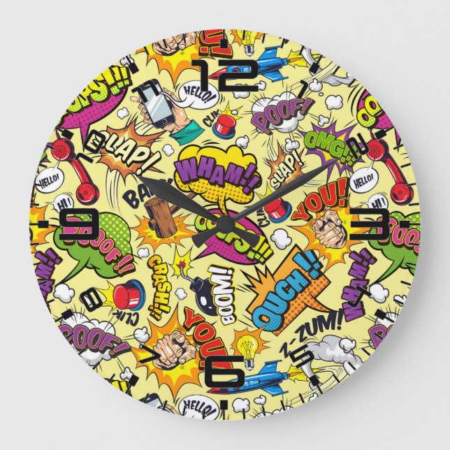 Pop Art Retro Comic - Coole Großuhr Große Wanduhr (Vorderseite)