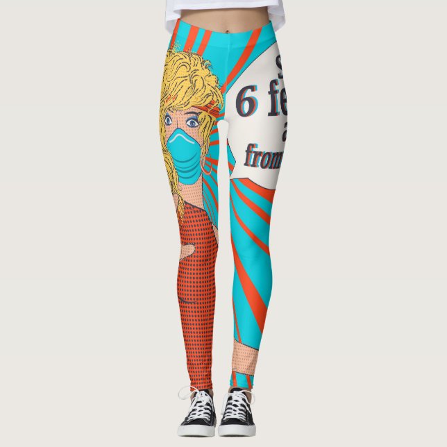 Pop Art Retro Frau in Gesichtsmaske Leggings (Vorderseite)