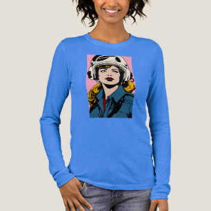 Pop Art Retro Frau in Helmet Graphic T - Shirt
