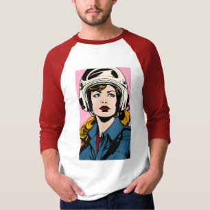 Pop Art Retro Frau in Helmet Graphic T - Shirt