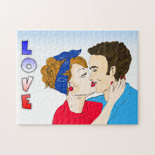 Pop Art Retro Paar küssend Romantisch Nostalgisch Puzzle